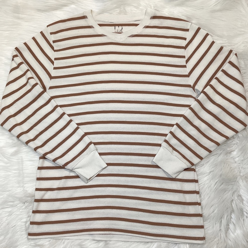 Luna Uomo Men’s Crew Tan Stripes Crew Neck Knit